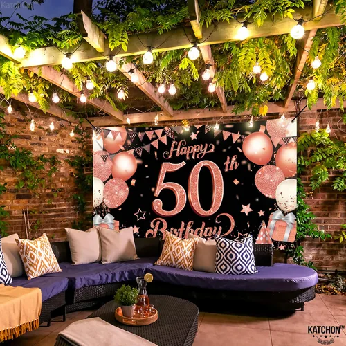 Vista 6 de KatchOn, Cartel de cumpleaños número 50 de oro rosa – Xtragrande de 72 x 44 pulgadas Decoraciones de cumpleaños 50 para mujer Cartel Hbd