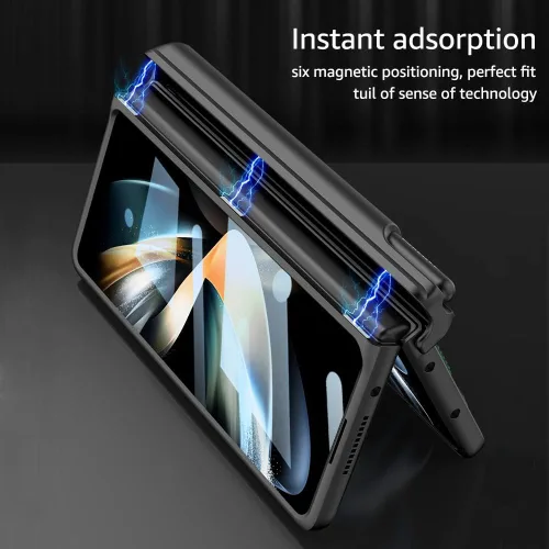 Vista 2 de Funda para Samsung Galaxy Z Fold 3 con correa para la muñeca, protector de pantalla y ranura para S Pen, bisagra magnética protectora ultradelgada a