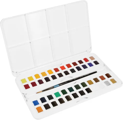 Vista 8 de Daler Rowney Aquafine - Juego de viaje de acuarela de 12 piezas, juego de pintura de acuarela para papel de acuarela y más, juego de acuarela