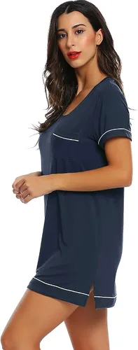 Vista 4 de Cherrydew Camisón suave para mujer, manga corta, cuello en V, viscosa, hecho de bambú, camisón corto