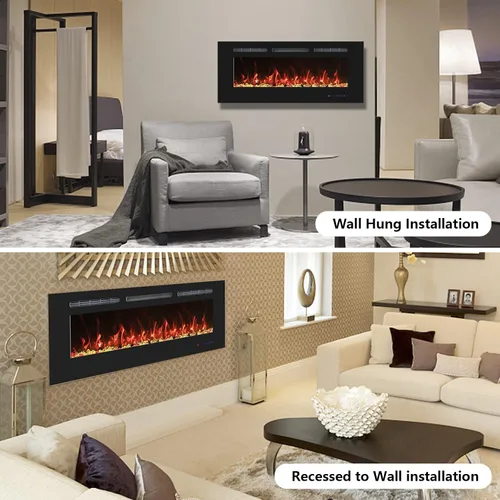Vista 6 de Chimenea eléctrica de 30 pulgadas, inserto de chimenea eléctrica empotrable montado en la pared, calentador de chimenea con temporizador, control