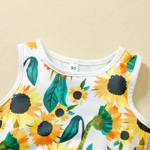 Vista 2 de Ropa para niñas pequeñas, ropa casual floral de girasol, sin mangas, floral para invierno, novedad