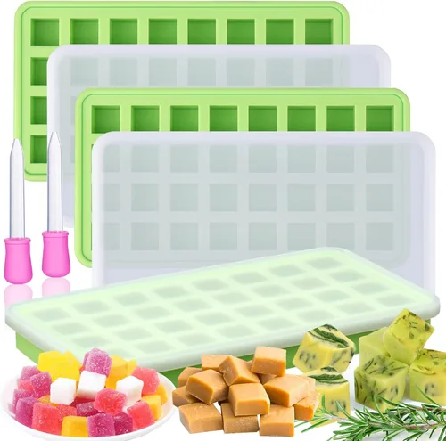 Vista 8 de AIERSA Moldes de Silicona para Cubos de Aceite Infusionado con Hierbas, 1 Pieza Bandeja Mini de Dulces Gomitas de 32 Cavidades, Moldes Cuadrados