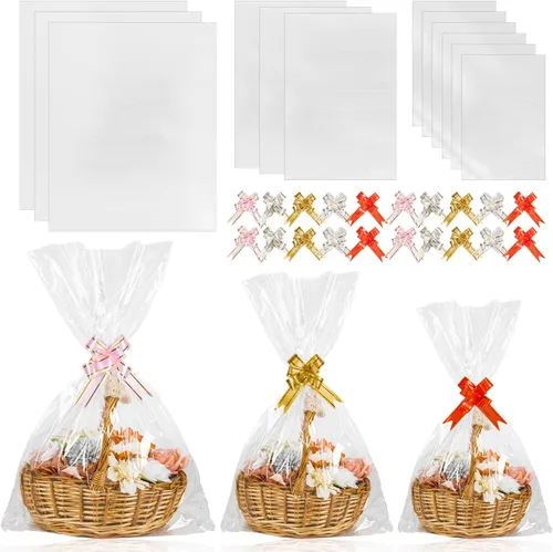 Vista 9 de Labeol 20 piezas Bolsas de Celofán 24x30 Envoltura de Celofán para Cestas de Regalo Bolsas de Regalo Grandes Transparentes Favores de Fiesta Bolsas