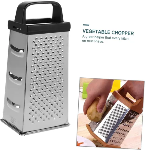 Vista 6 de Rallador de cuatro caras de acero inoxidable y picador de verduras Rebanador multifuncional para papas, tomates, pepinos y zanahorias, gadget