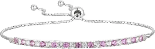 Vista 8 de Pulsera Bolo ajustable de Tirafina con gemas y zafiro blanco creado en laboratorio, de plata esterlina, fácil de poner y quitar