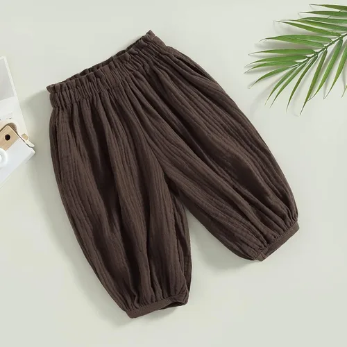 Vista 5 de Pantalones de harén para niños y niñas, pantalones básicos lisos, pantalones de algodón y lino, unisex, para bebé