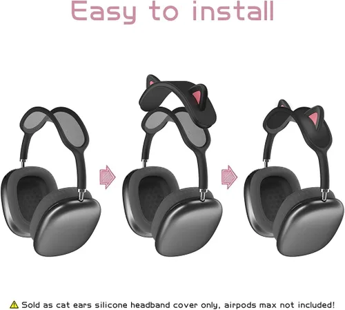 Vista 7 de WQNIDE - Funda para la diadema para AirPods Max, bonito diseño de orejas de gato, protector de diadema de silicona suave, cojín cómodo, protección