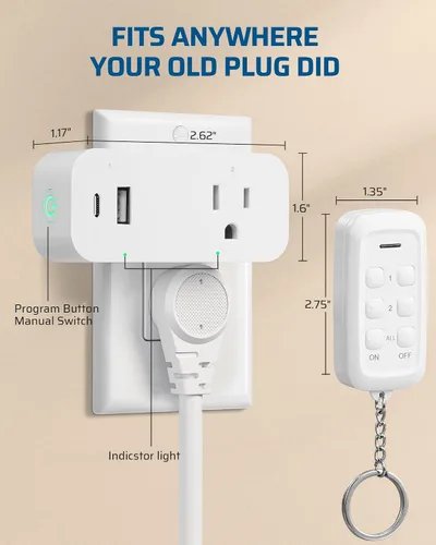 Vista 6 de DEWENWILS - Toma de corriente con control remoto inalámbrico para decoración navideña, 125 V, 15 A, 1875 W, con salida USB-A+C y CA, rango