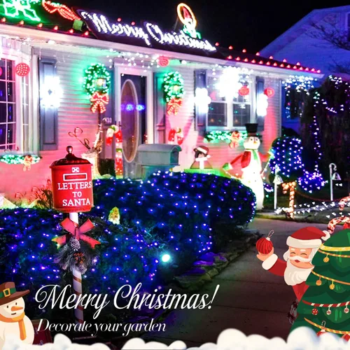 Vista 5 de JMEXSUSS 200 luces LED azules de red de Navidad, 9.8 pies x 6.6 pies, luces de arbusto de Navidad conectables con control remoto, 8 modos, luz