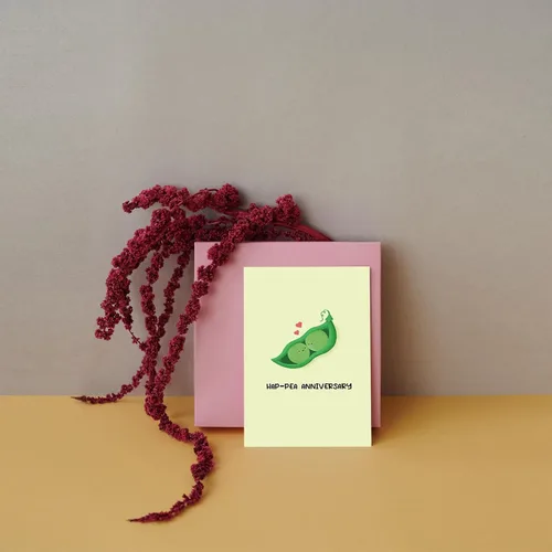 Vista 4 de Tarjeta de feliz aniversario SuperShunhu para él o para ella, linda tarjeta de aniversario de guisantes para pareja, tarjeta de aniversario