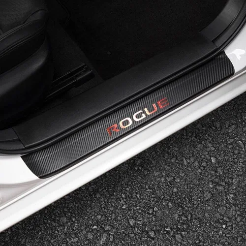 Vista 9 de LEXLEY Protector de umbral de puerta de cuero estilo fibra de carbono para Nissan Rogue 2014-2026 Rogue Sport 2017-2022, protector de umbral de Azul