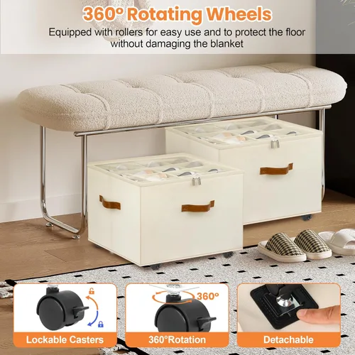 Vista 4 de Foyego Organizador de zapatos para armario, organizador de zapatos con ruedas y divisores ajustables, caja de almacenamiento de zapatos apilable