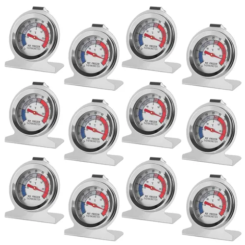 Vista 8 de Termómetro de refrigerador de 5 piezas -30 ~ 86.0 °F/-20 ~ 80 °F para nevera, termómetro analógico para congelador, acero inoxidable, indicador