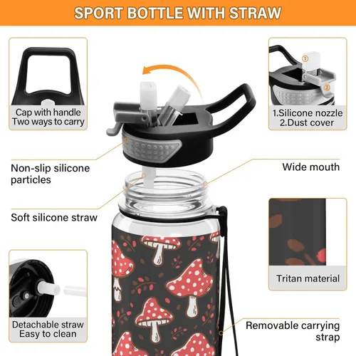 Vista 4 de Fustylead Amanita - Botella de agua de 32 onzas con popote, transparente a prueba de fugas, para mujeres y hombres, para deportes al aire libre