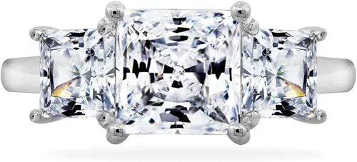 Vista 9 de Tienda Collection Platinum or Gold Plated Sterling Silver Princess-Cut 3-Stone Ring made with Infinite Elements Zirconia