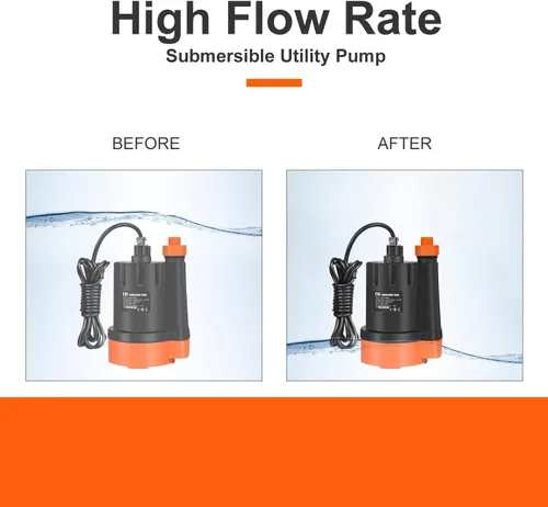 Vista 5 de Bomba de agua sumergible, 1/3 HP 2500 GPH Bomba de drenaje de agua limpia eléctrica portátil para drenaje de piscinas, inundaciones, piscina y sótano