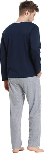 Vista 5 de Lovasy Conjunto de pijama de algodón para hombre, camisas de manga larga y pantalones a cuadros, ropa de dormir suave