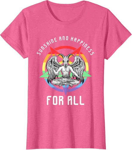 Vista 44 de Funny Sunshine and Happiness for All LGBT Gay Pride Baphomet Camiseta Negro