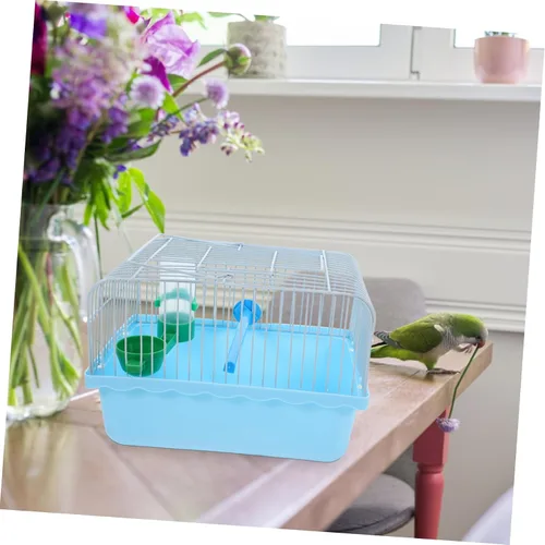 Vista 4 de VANZACK Jaula de pájaros portátil para transportar pájaros jaula de loro para mascotas, cacatúa, loro de viaje, transportador de viaje para Azul