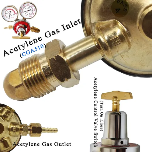 Vista 4 de Medidores de gas de soldadura duales, oxígeno (CGA-540) y acetileno (CGA-510) Combo de reguladores (2 PCS), regulador de soldador de gas de calibre