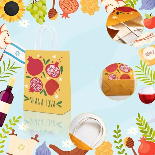 Vista 6 de DoneJPee 16 bolsas de regalo de Rosh Hashanah, bolsas de regalo de Año Nuevo judío Shana Tova, decoraciones de fiesta de Rosh Hashanah y suministros