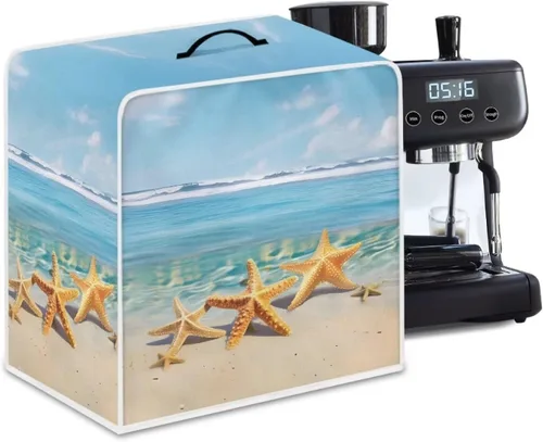 Vista 33 de Funda para cafetera, poliéster, azul, se adapta a la mayoría de máquinas de café estándar, protector resistente al polvo, huellas dactilares