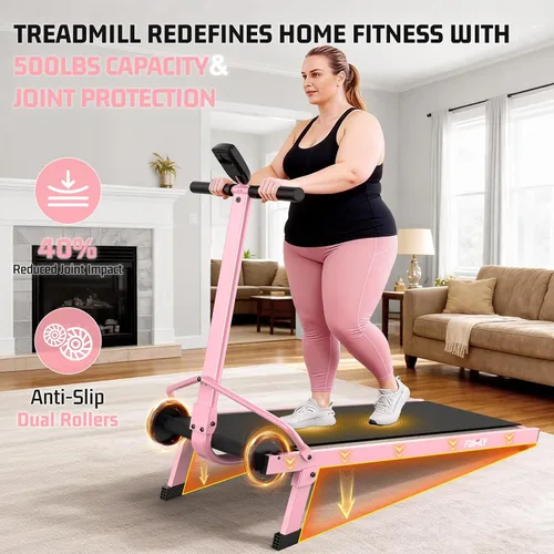 Vista 3 de [Usado] Manual Walking Pad Treadmill with Incline 20%, Foldable Treadmill with Handle Bar, 500lbs Capacity, Non-Electric Fixed Incline, Non-Slip