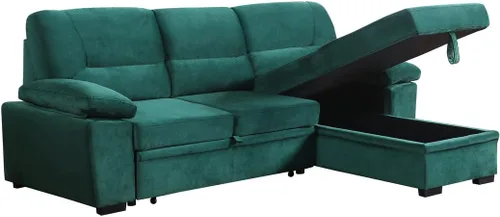 Vista 5 de Kipling - Sofá seccional reversible de tela de terciopelo verde