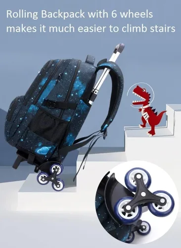 Vista 6 de Mochila con ruedas para niños, 3 unidades, con ruedas, mochila escolar con ruedas y bolsa de almuerzo
