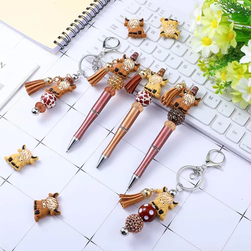 Vista 2 de Colarr 12 bolígrafos con cuentas, llaveros con cuentas de colores, kit surtido de bricolaje para bolígrafos, llavero colgante para mujeres, joyería