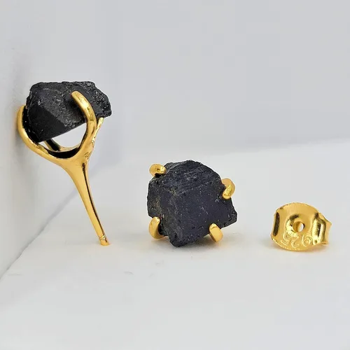 Vista 83 de Aretes de piedra preciosa natural en bruto con oro amarillo sobre plata de ley 925, 6 a 0.276 in, regalo de piedra de nacimiento de calidad genuina