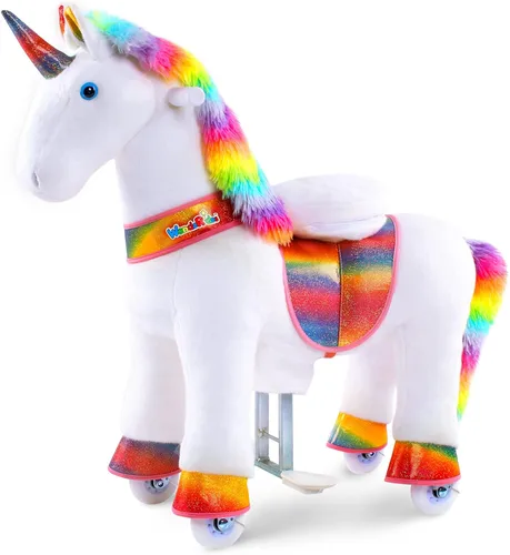 Vista 11 de WondeRides Caballo de paseo en caballo, caballo mecánico de unicornio, caballo mecánico de 30.1 pulgadas de altura, caballo mecánico con ruedas