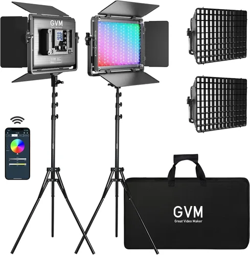 Vista 12 de GVM - Luz de video LED RGB 800D, kit de iluminación de video de 2 piezas con control de aplicación, iluminación de fotografía de 40 W, panel de luz