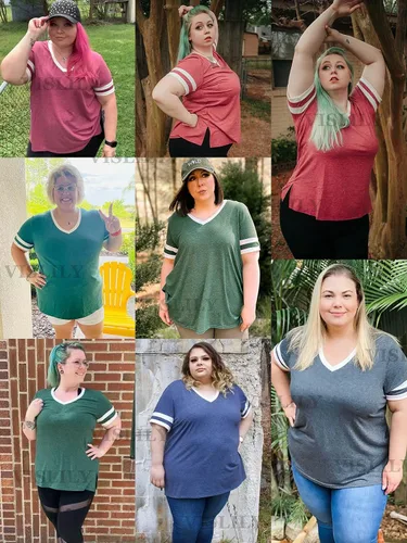 Vista 5 de VISLILY Camisetas de verano de manga corta con cuello en V para mujer, tallas grandes