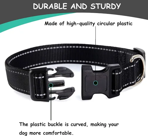 Vista 4 de Collares reflectantes de nailon para perros, 2 unidades, con hebilla de liberación rápida, collares de nailon de seguridad ajustables para perros