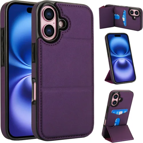 Vista 25 de Dteck Funda para iPhone 16 de 6.1 pulgadas 2024, funda de piel sintética con cierre de botón magnético, ranuras para tarjetas de crédito, función
