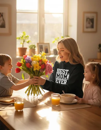Vista 6 de Tstars Sudadera con capucha Best Mom Ever para mujer, acogedora sudadera para el día de la madre, regalo para madres de hija o hijo Mejor / Negro