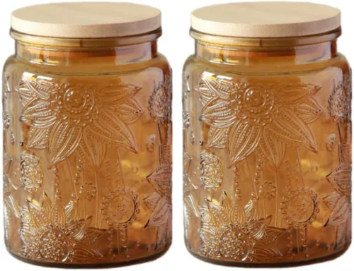 Vista 22 de ANSQU Tarro de vidrio vintage para almacenamiento en encimera de cocina, tarros de dulces con tapas, recipiente de café para café molido, tarro