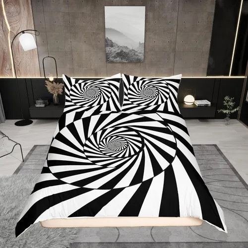 Vista 34 de Castle Fairy Funda de edredón de cuadrícula negra y blanca para niños, niñas, funda de edredón de abstracción visual, tamaño matrimonial, juego