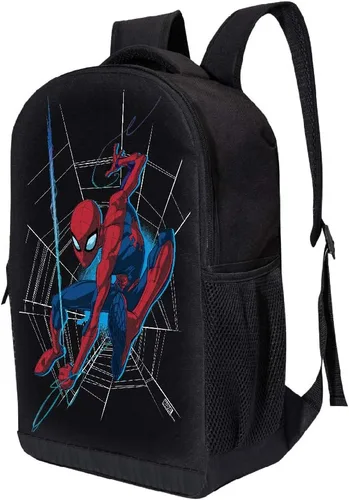 Vista 2 de Marvel Mochila clásica de Spiderman de los cómics, bolsa acolchada de malla de aire de 18 pulgadas, Spiderman Web, Mochila Spiderman negro