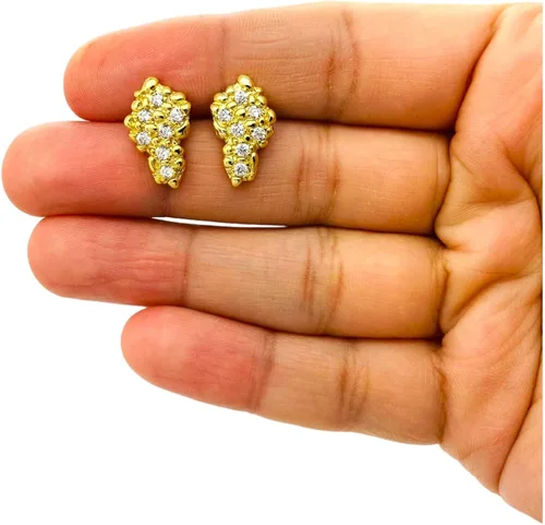 Vista 2 de Aretes de tuerca de plata de ley 925 con acabado de oro amarillo de 18 quilates para hombre