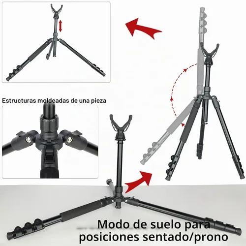 Vista 5 de Trípode de disparo ajustable para rifles, bastón de disparo con bloqueo de nivel, trípode monópode bípode 3 en 1, altura de 22.8″-61″, aleación