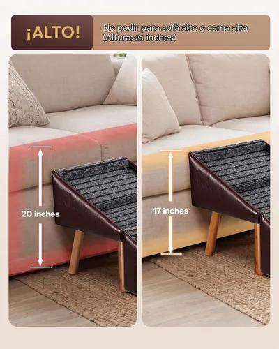 Vista 7 de Rampa plegable para perros para sofá, rampa antideslizante de madera para marrón burdeos