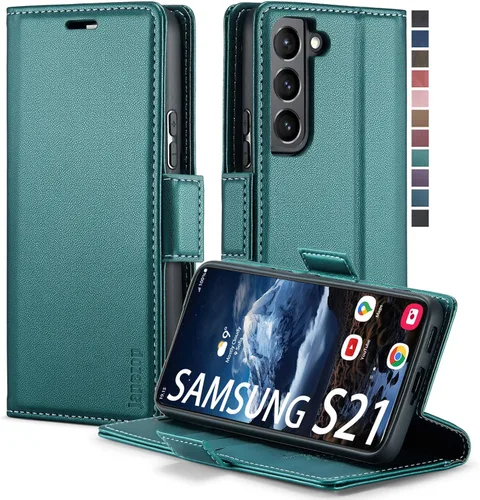 Vista 19 de Funda tipo cartera para Samsung Galaxy S21 5G con bloqueo RFID, color negro