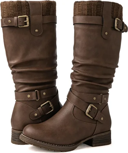 Vista 2 de GLOBALWIN Women's Motorcycle Boots Mid Calf Boots Low Heels Fall Winter Fashion Boots For Women