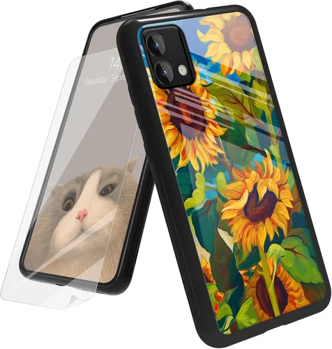 Vista 13 de Funda para Motorola Moto G Play 4G 2024 con protector de pantalla, parte trasera de vidrio templado + funda de silicona suave TPU absorción