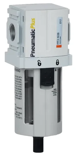 Vista 7 de PneumaticPlus PPF4-N04B Filtro de partículas de aire comprimido 1/2" NPT, 5 Micron, Cuenco de polietileno, drenaje manual, soporte Particulate