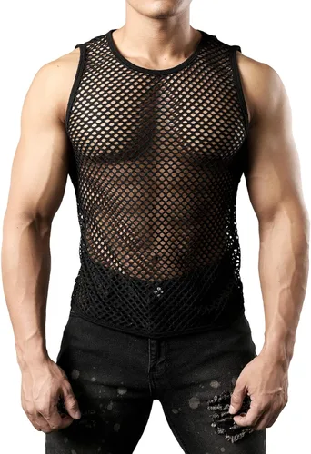 Vista 2 de JOGAL Top muscular sin mangas ajustado de malla para hombre