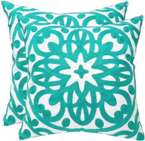 Vista 42 de Alysheer Funda de almohada decorativa bordada de 18 x 18 pulgadas, acogedora y fresca funda de cojín bohemia con diseño de mandala chic de punto